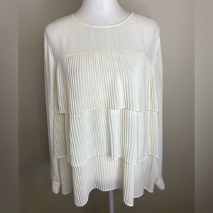 J. Jill Cream Pleated Tiered Lightweight Long Sleeve Women's Bohemian Top Size L